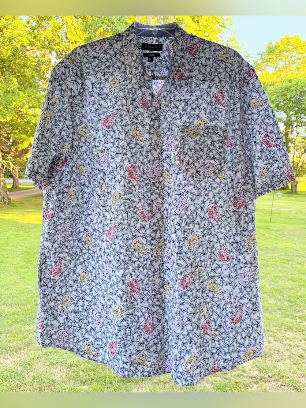 Crown & Ivy 2XLT Floral Print Short Sleeve Button Down Shirt Travel Vacation Dad